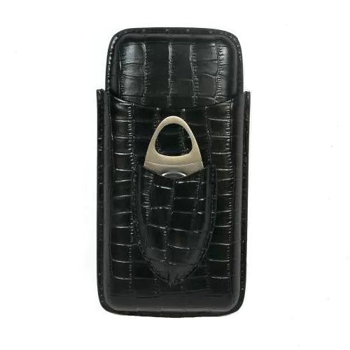 Black Crocodile Cigar Case with Cutter